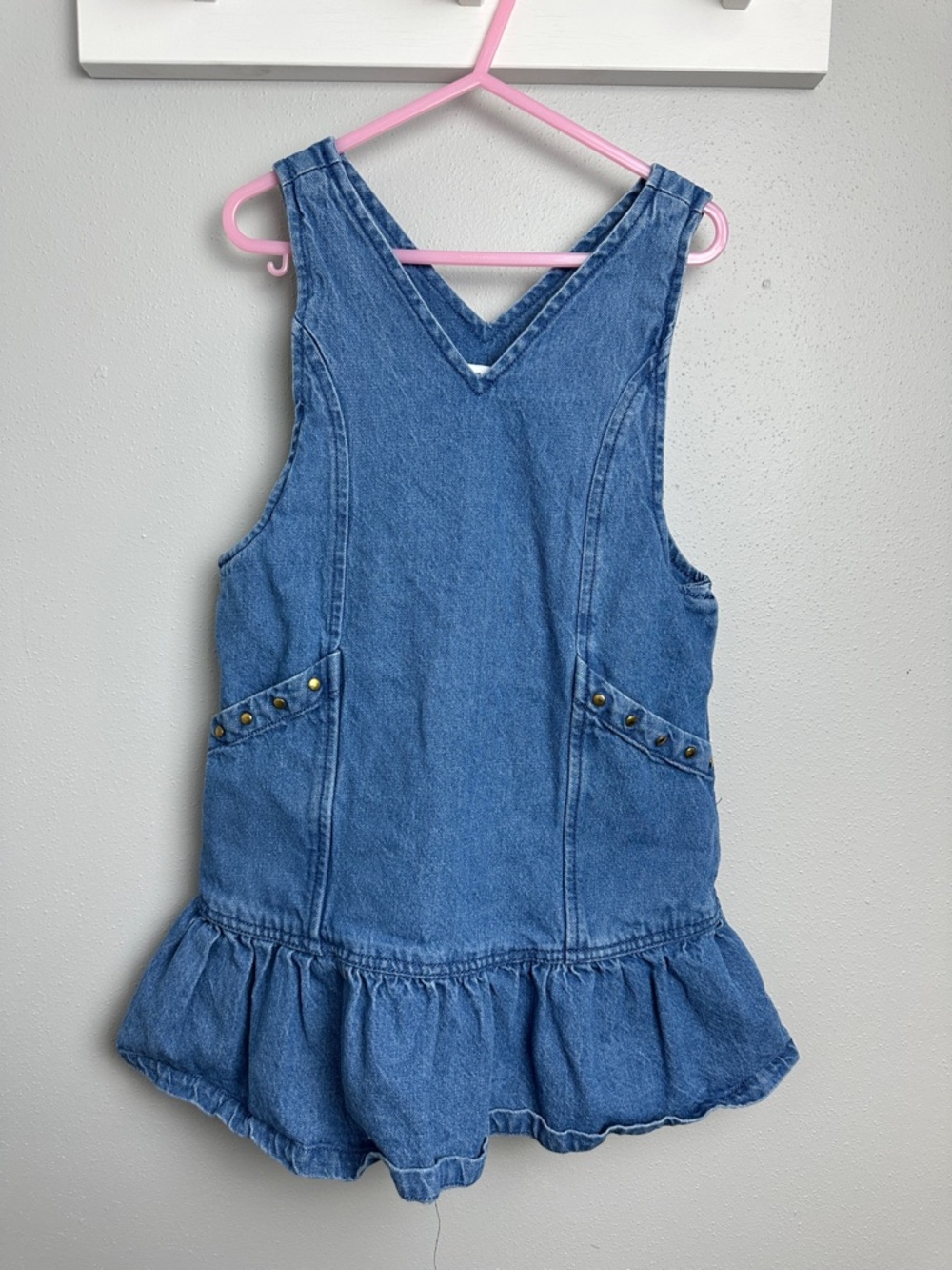 Cupcakes & Cashmere Drop Waist Ruffle Blue Denim V-Neck Jumper
